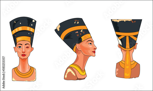 Egyptian queen Nefertiti was isolated on white background. Great Royal Wife of the Egyptian Pharaoh Pro Vector