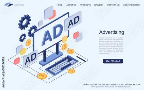 Advertising, promotion, marketing flat 3d isometric vector concept illustration