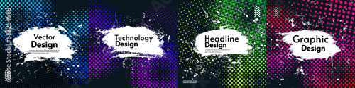Set of vector banners. Vector illustration. Pattern texture isolated on dark background. Set of gradient dots banners.