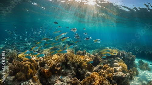 A school of colorful fish swimming around a coral reef Generative AI © Наталья Евтехова