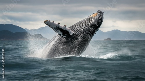 A majestic humpback whale breaching the surface of the water Generative AI © Наталья Евтехова