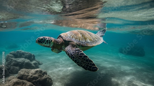 A graceful sea turtle gliding through the water Generative AI