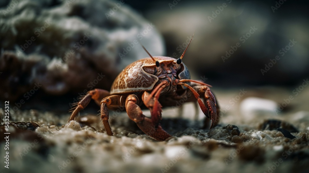 A tiny hermit crab scurrying along the ocean floor Generative AI