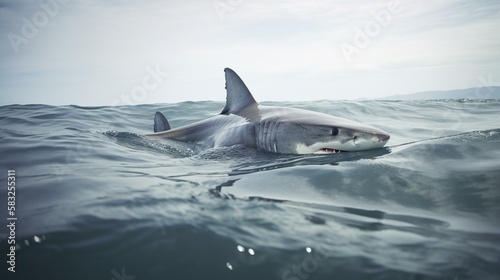 A fierce shark hunting in the open water Generative AI