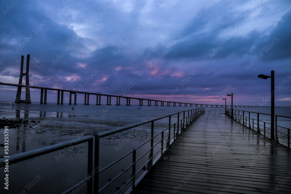 Pier on the banks of the Tagus River in Lisbon