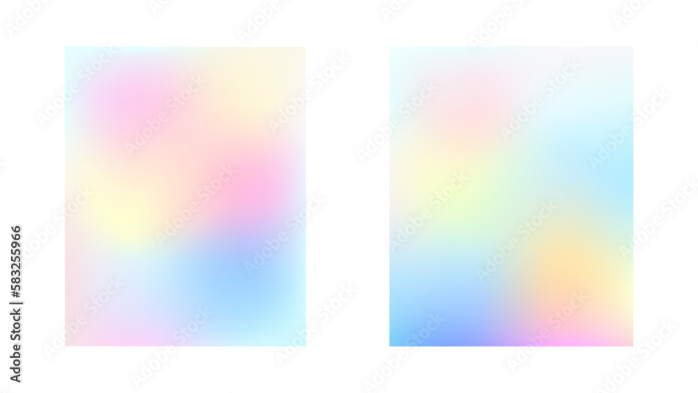 Set of soft holographic backgrounds isolated on white background. Vector illustration background with pastel colors. Mesh gradient. Banners, posters, templates.