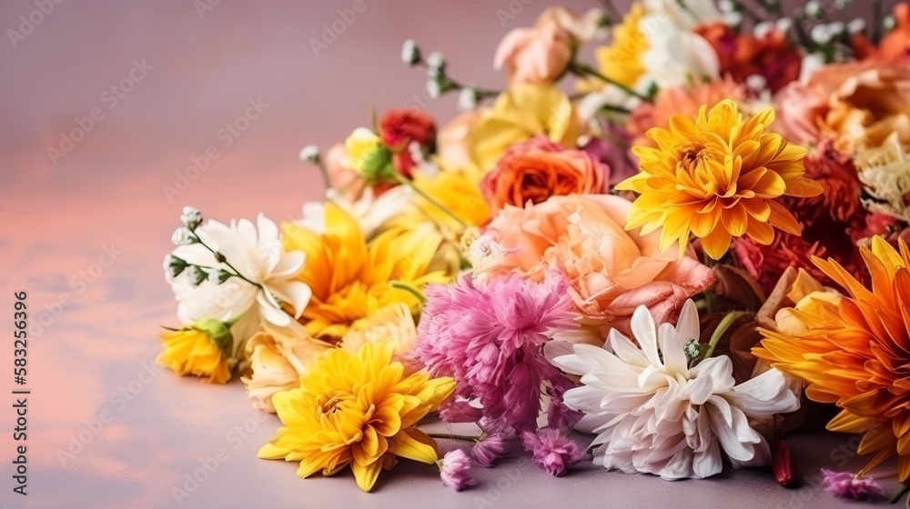 Obraz premium Beautiful spring flowers bouquet, Generative AI