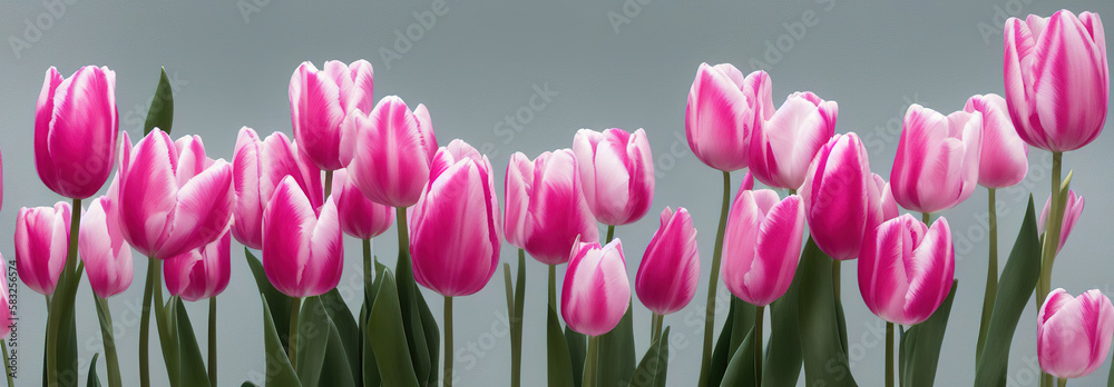 Fototapeta premium Row of Tulips Ai Generative