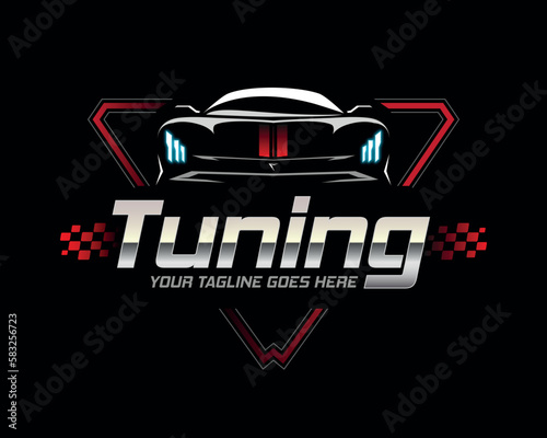 Car Logo Concept Design With Race Details and Black Background photo