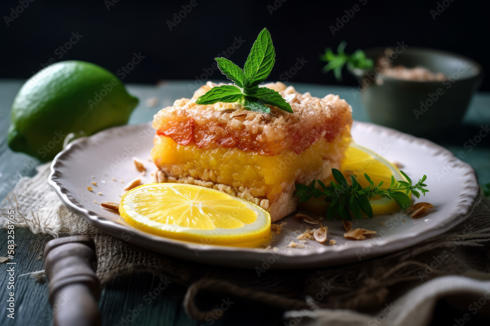 Crusty Lemon Square with Garnish, AI Generative Crusty Lemon Square with Garnish, AI Generative