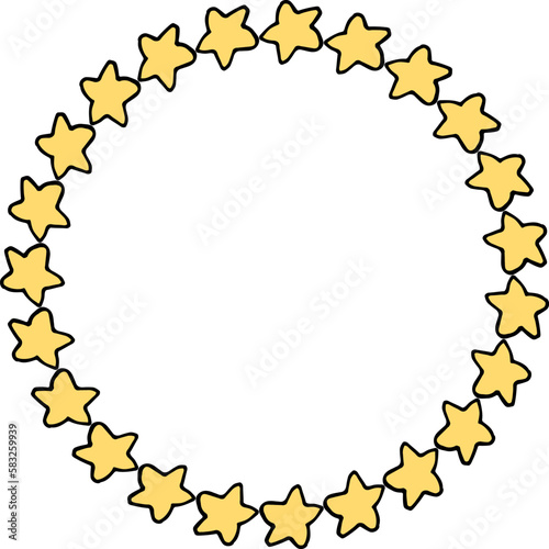 Round frame with doodle stars on white background. Vector image. © Asahihana