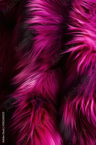 A closeup picture of a luxurious magenta faux fur fabric its multicolored strands creating a rich Trendy color of 2023 Viva Magenta.. AI generation.