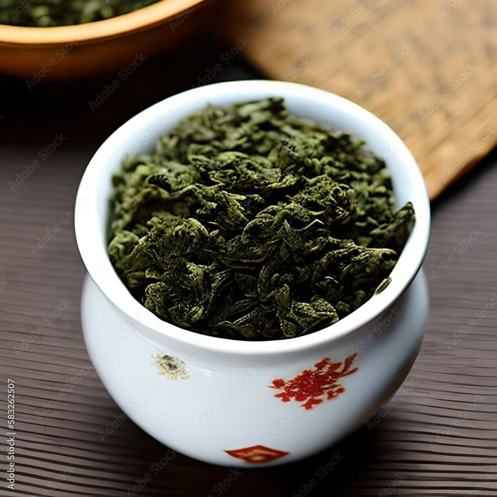 green tea leaves in bowl | Generate AI green tea leaves in bowl | Generate AI