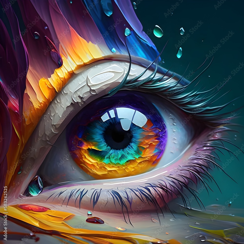 Highly Saturated CloseUp Oil Painting of Eye with Realistic Reflection