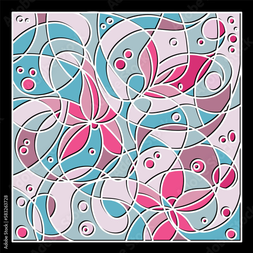 isolated vector illustration with flowers in stained glass style. bright abstract composition