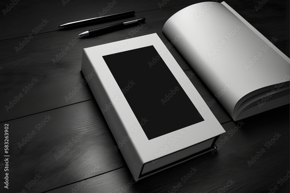 Empty Book Template. Closed book lies on the table on wooden table. Mock Up . AI generated. Empty Book Template. Closed book lies on the table on wooden table. Mock Up . AI generated.