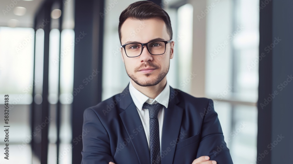 Powerful Presence: Successful Businessman in Bright, Modern Workspace. Generative AI. Powerful Presence: Successful Businessman in Bright, Modern Workspace. Generative AI.