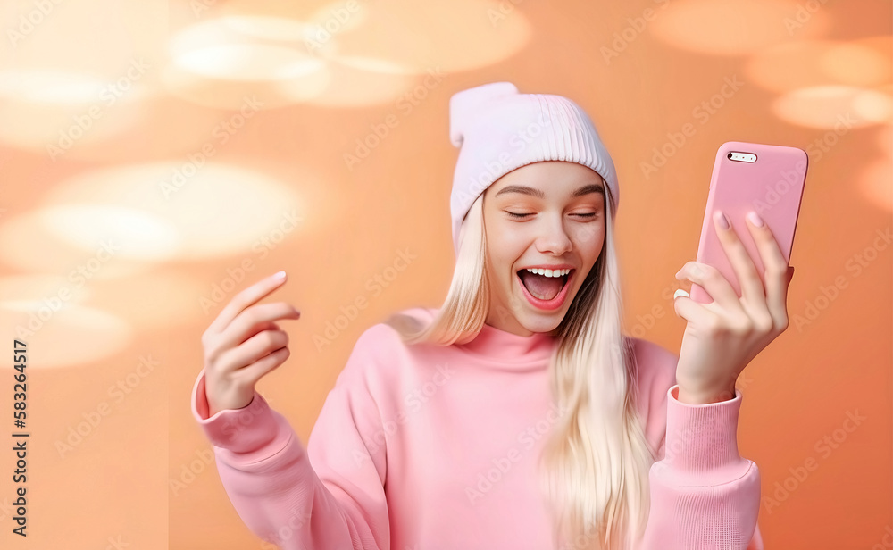 Image of excited girl taking selfie photo while playing video game. Copy space. Generative AI. (1) Image of excited girl taking selfie photo while playing video game. Copy space. Generative AI. (1)