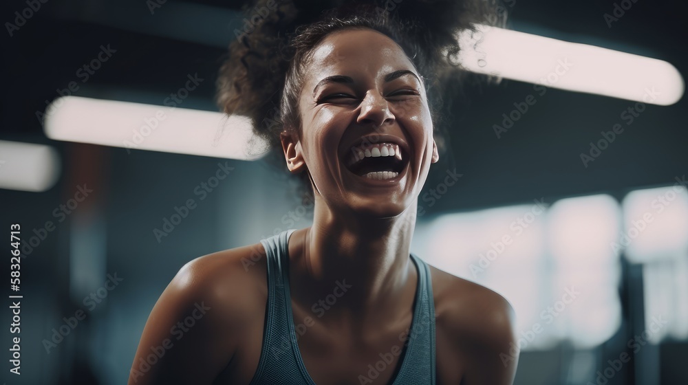 Laughing Her Way to Fitness MidAge Woman After a Gym Workout