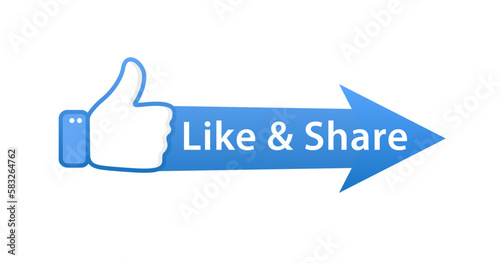 Like and Share icon. Social symbol in flat style. Thumbs up. Modern round label with thumbs up icon. Banner for websites and social networks. Vector illustration