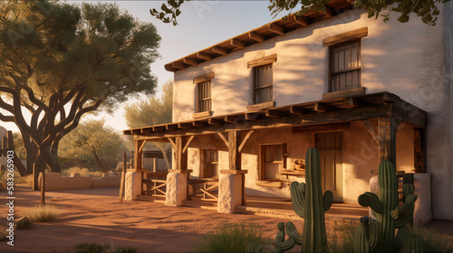 Historic adobe home in American southwest by generative AI