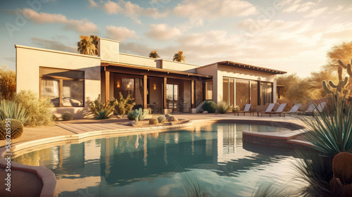 A modern home backyard in Paradise Valley, Arizona by generative AI © Gary