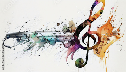 Musical Note Bursting with Color, isolated on white background - watercolor style illustration background by Generative Ai