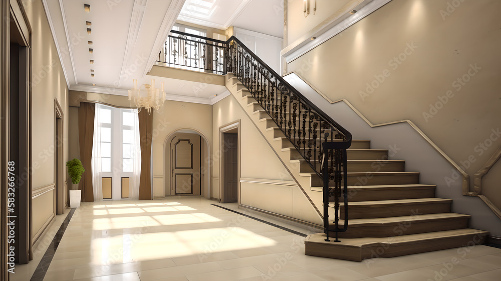 Obraz premium Hall with staircase 3d render (ai generated)