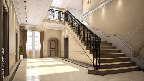 Hall with staircase 3d render  ai generated 