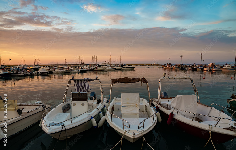 Fototapeta premium Port with moored yachts and boats.