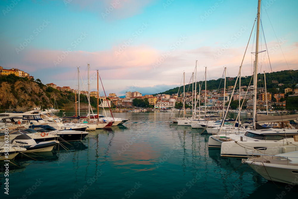 Port with yachts and boats in Agropoli. Porto di Agropoli.