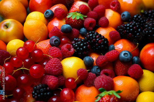 Various fresh fruits arranged at the market