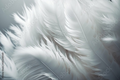 Delicate elegant white feathers background. Generative AI