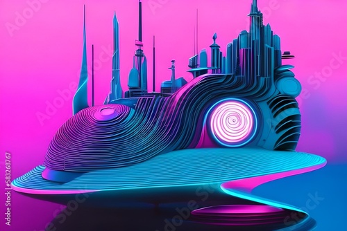 Spiral Shell, Futuristic Cityscape Generative AI