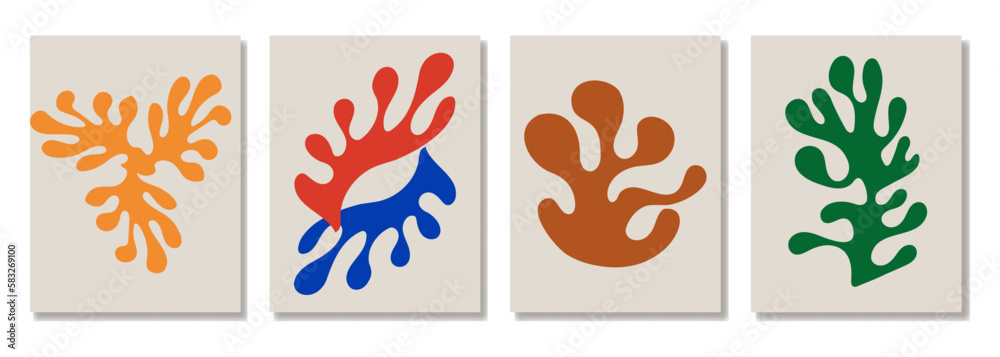 Fototapeta premium Abstract coral posters in matisse style. Vector graphic illustration