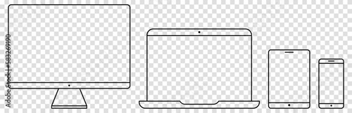 Device and gadget icons in line art style. Vector illustration isolated on transparent background