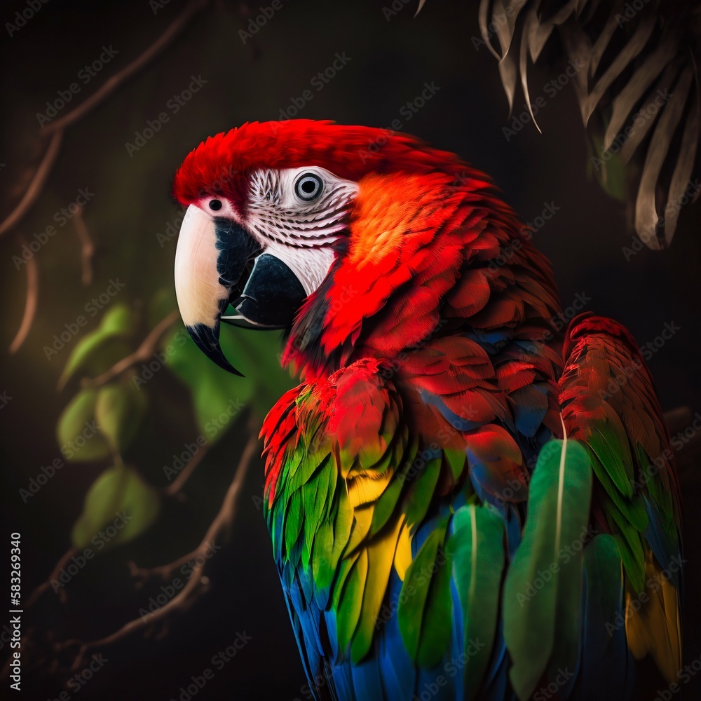 Fototapeta premium Insanely colorful big parrot. Generative AI