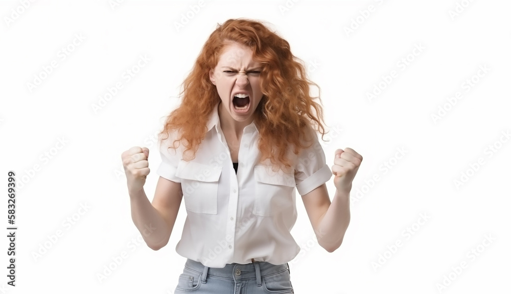 Angry woman screaming with rage, furious and dangerous, copy space, Created using generative AI tools. Angry woman screaming with rage, furious and dangerous, copy space, Created using generative AI tools.
