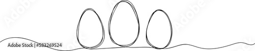 Eggs line art. Continuous one line drawing of three eggs. PNG image