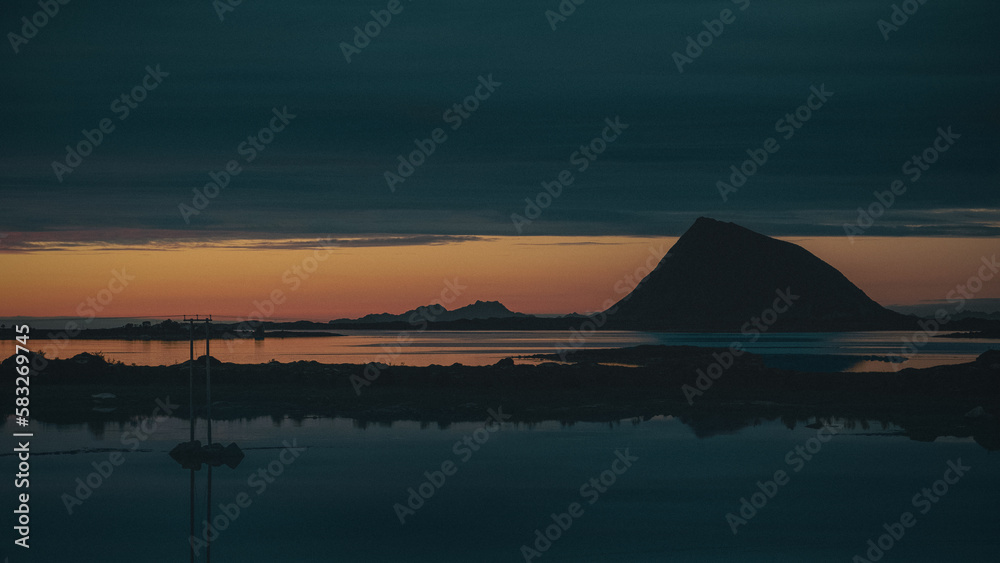 Sunset landscape in Lofoten Islands (Norway)