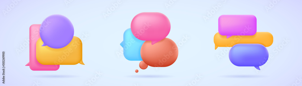 Obraz premium Chat bubble composition, message icon with blank space for text, empty dialogue 3d vector icon collection. Three-dimensional vector illustration set for web site, banner, landing page.