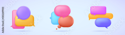 Chat bubble composition, message icon with blank space for text, empty dialogue 3d vector icon collection. Three-dimensional vector illustration set for web site, banner, landing page.