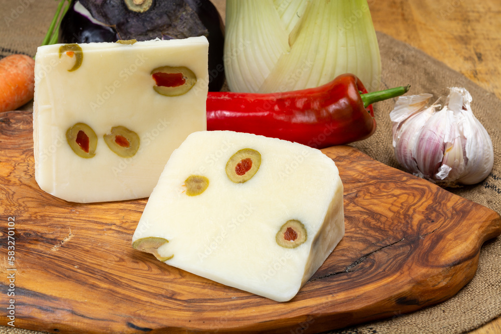 Cheese collection, fresh Italian pecorino cheese made from sheep milk