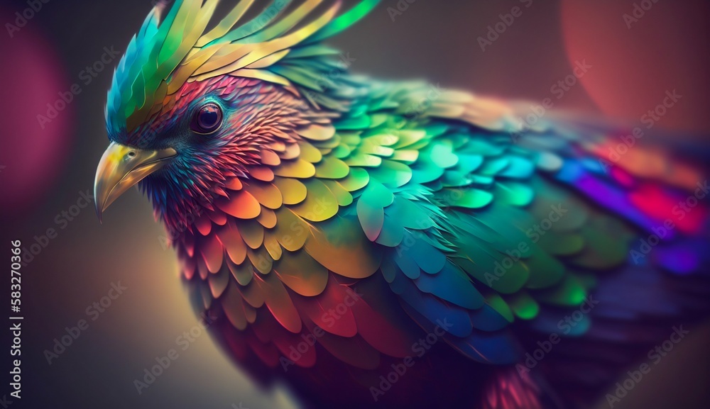 Quetzal bird made of shinny colorful prisms. Generative AI