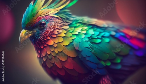 Quetzal bird made of shinny colorful prisms. Generative AI © Yevheniiya