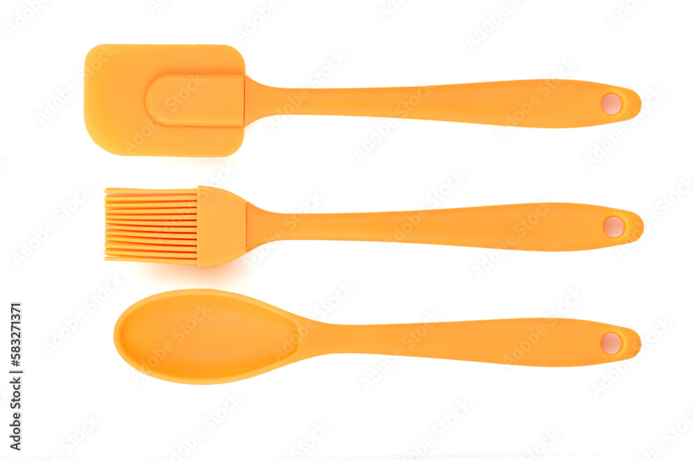 Pastry silicone tools. Kitchen utensils. Kitchen tools on white background. Close-up
