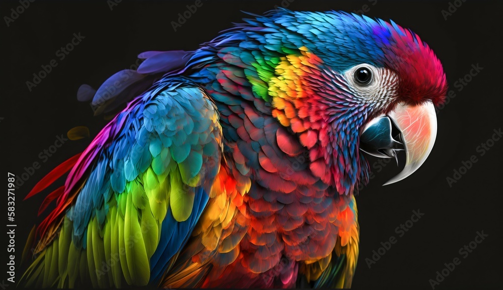 Obraz premium Insanely colorful big parrot. Generative AI