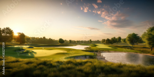 Golfplatz Internationale Golflandschaft Golfkurs im Frühjahr Abstrakte Illustration Wandbild Hintergrund Generative AI Digital Art Hintergrund