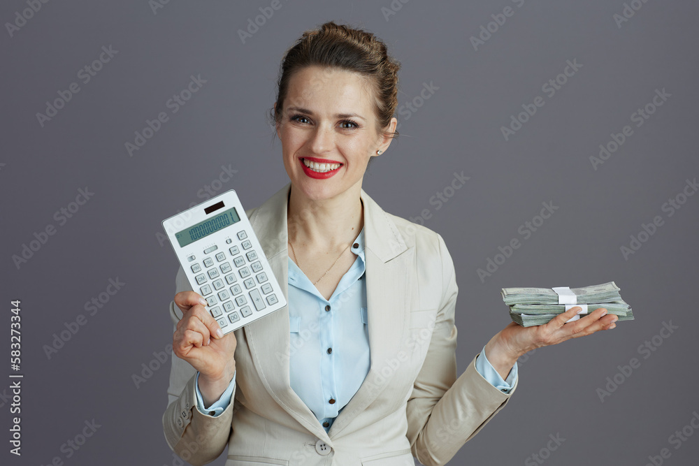 happy stylish woman worker in light business suit happy stylish woman worker in light business suit