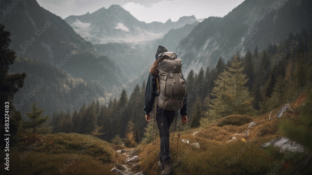  Explore the beauty of mountains on foot, camping, GENERATIVE AI